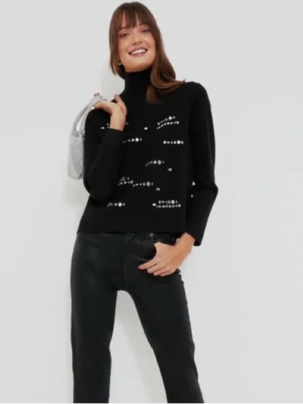 Tuckernuck Hyacinth House Black Embellished Greta Cowl-Neck Sweater M